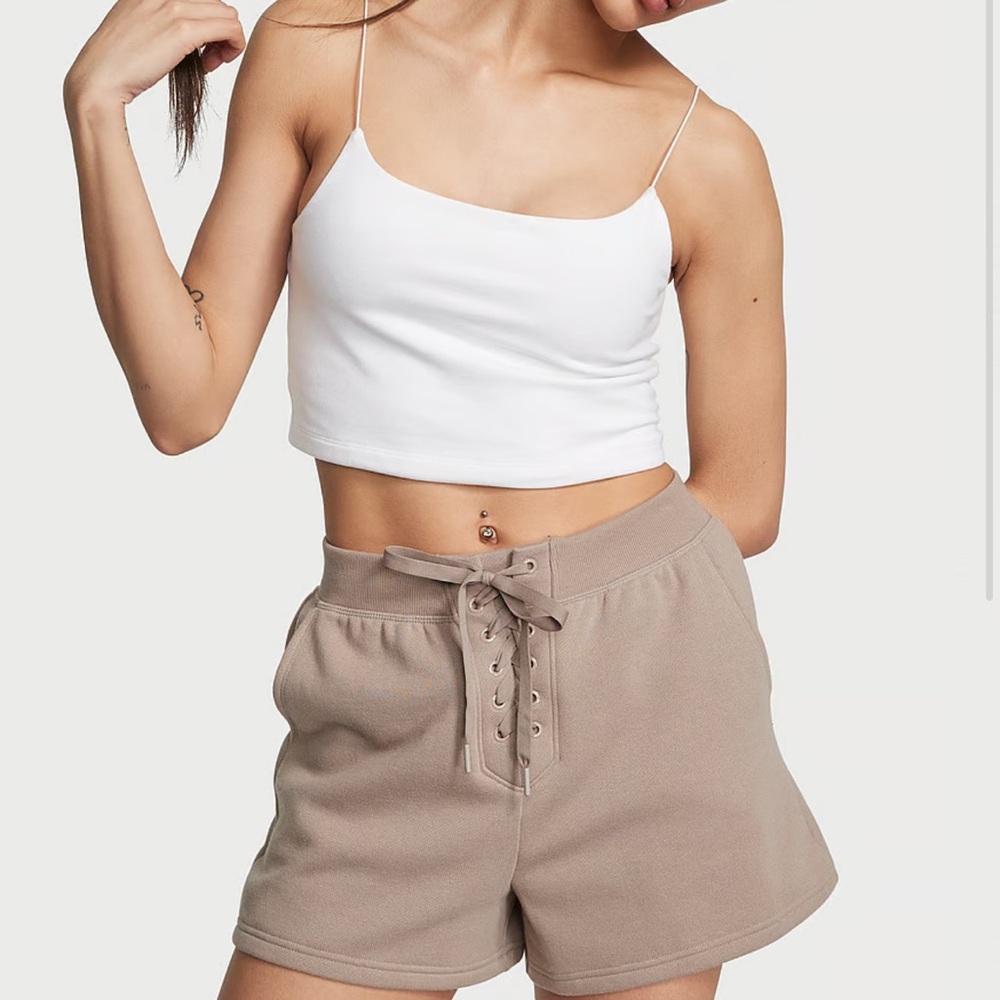 Victoria’s Secret Cotton High-Rise Fleece Lace-Up Shorts - Picture 3 of 9